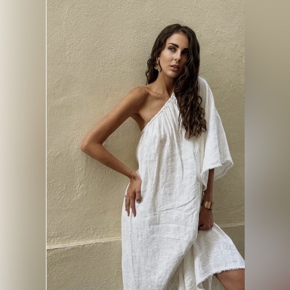 🔥🔥Zara ZW collection 100% Linen Asymmetric Dress - Picture 8 of 11